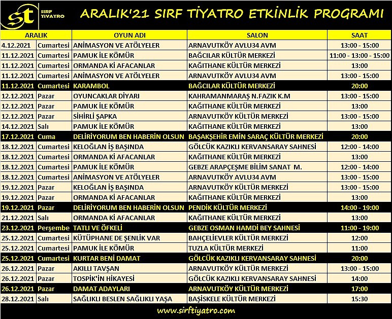 Aralık Ayı Programımız