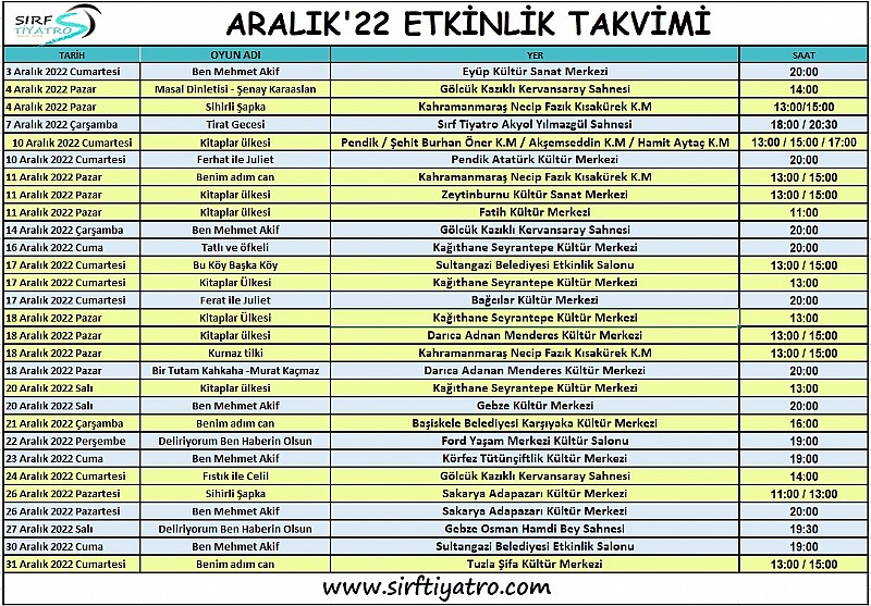 ARALIK AYI PROGRAMIMIZ