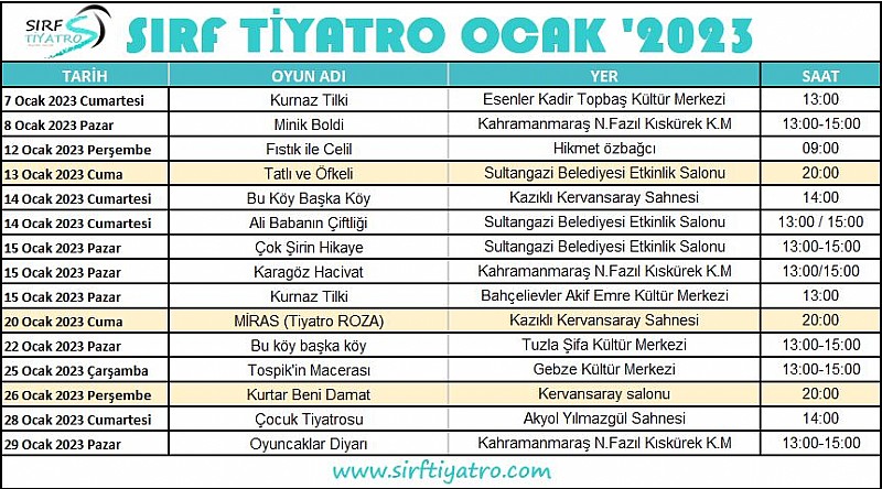 Ocak Ayı Takvimimiz